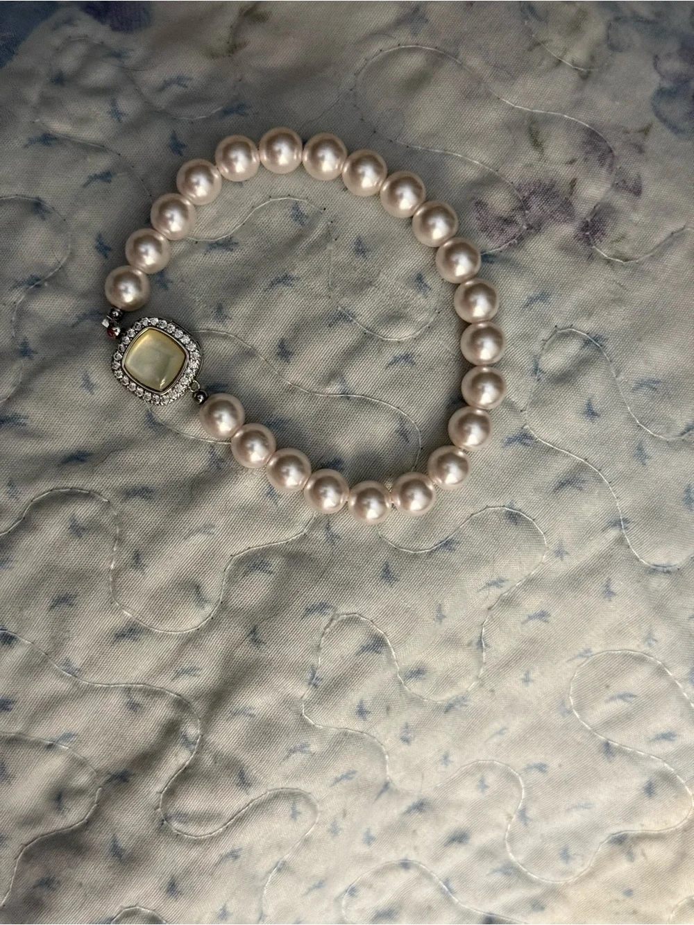 NWT-French Style Layered CZ Inlaid Square Pearl Bracelet